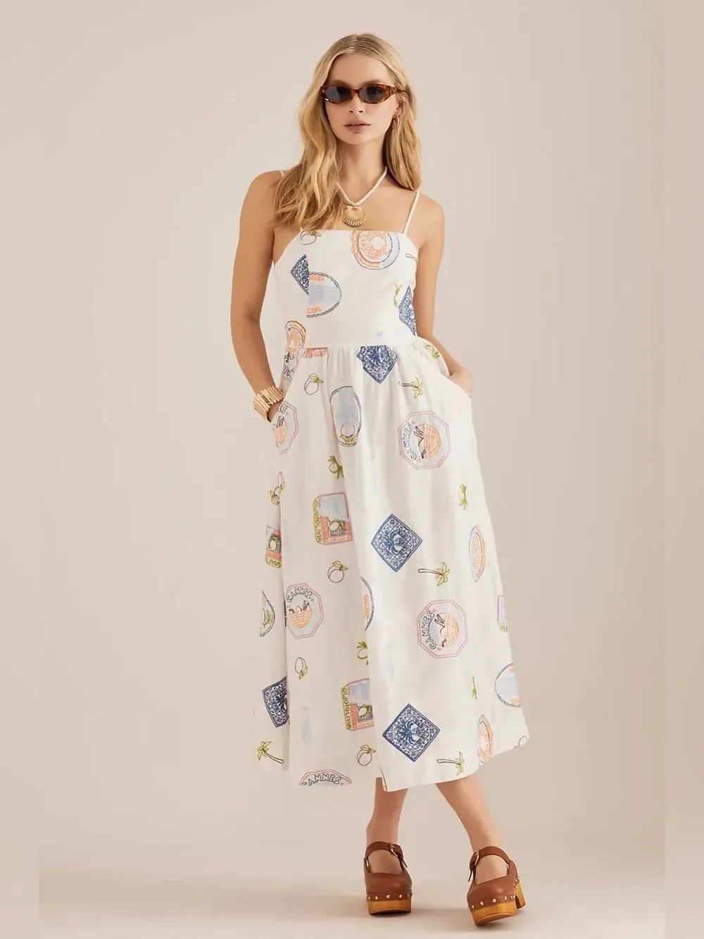 New Anthropologie Damson Madder Peaches Apron Midi Dress Size 14